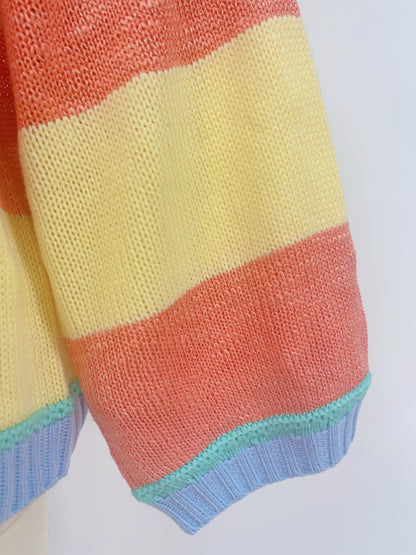 Autumn Winter Contrast Color Striped Sweater Women Pullover Fashionable Knitted Loose Lazy Top Autumn Winter Sweater Women