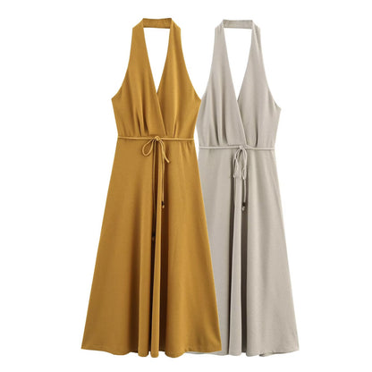 Women Clothing at Series Belt Hanging Collar Backless Dress