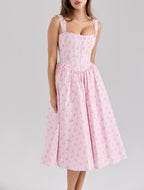 Vestido elegante de encaje floral con tirantes finos, vestido de verano con cintura ceñida y corte midi para mujer