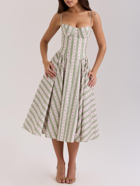 Gentle Green Shivering Sling Dress Women Summer Waist Tight Seaside Vacation Beach Dress