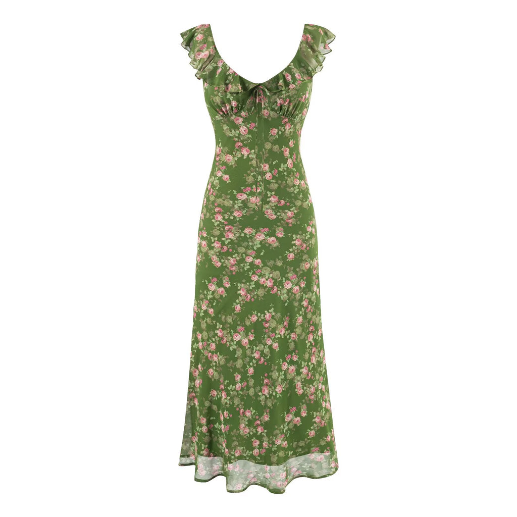 Tea Break Green Shivering Dress Women Summer Vacation V neck Sexy Cinched Slimming Maxi Dress PullWind