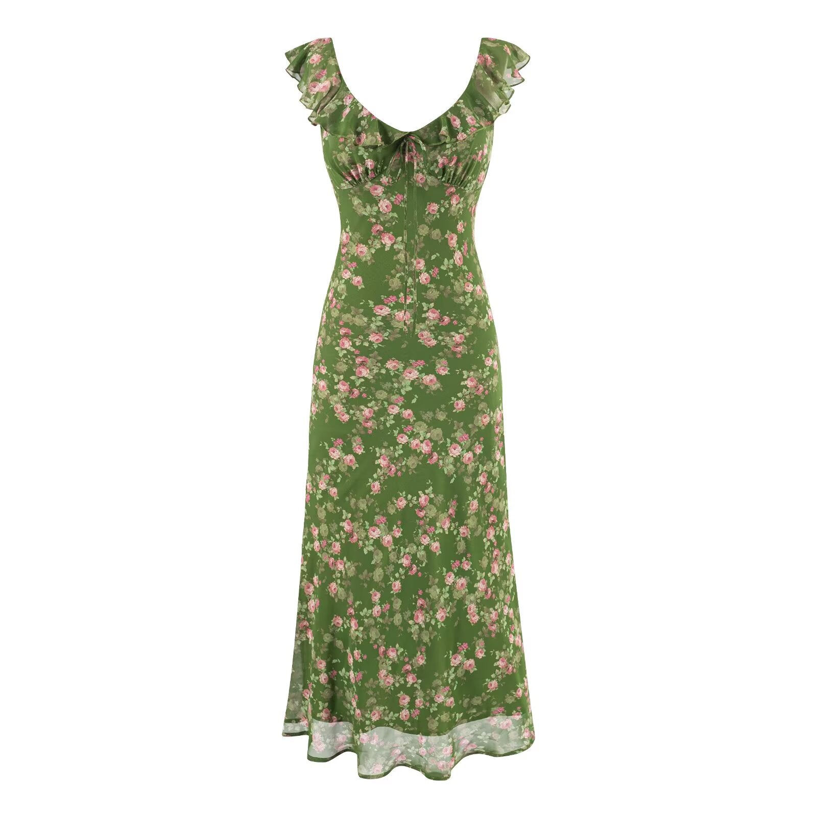 Tea Break Green Shivering Dress Women Summer Vacation V neck Sexy Cinched Slimming Maxi Dress PullWind