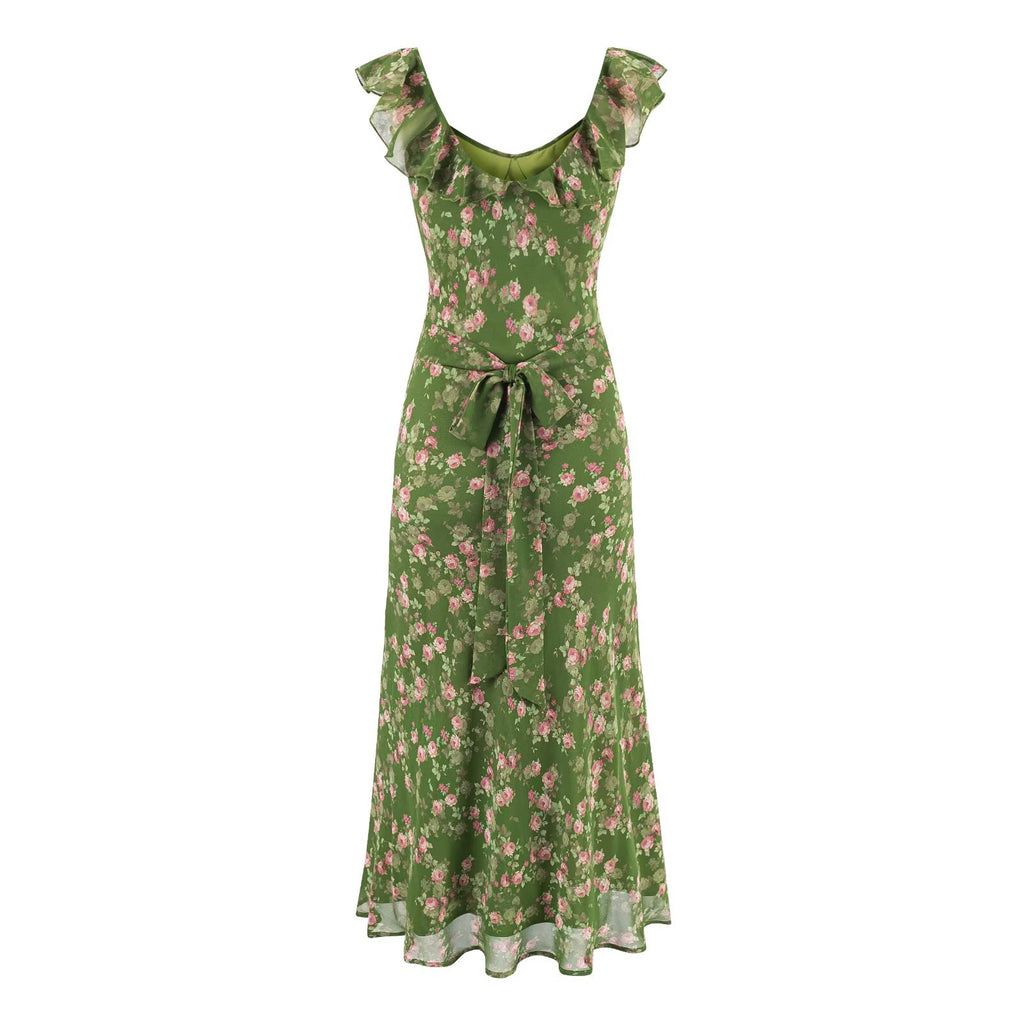 Tea Break Green Shivering Dress Women Summer Vacation V neck Sexy Cinched Slimming Maxi Dress PullWind