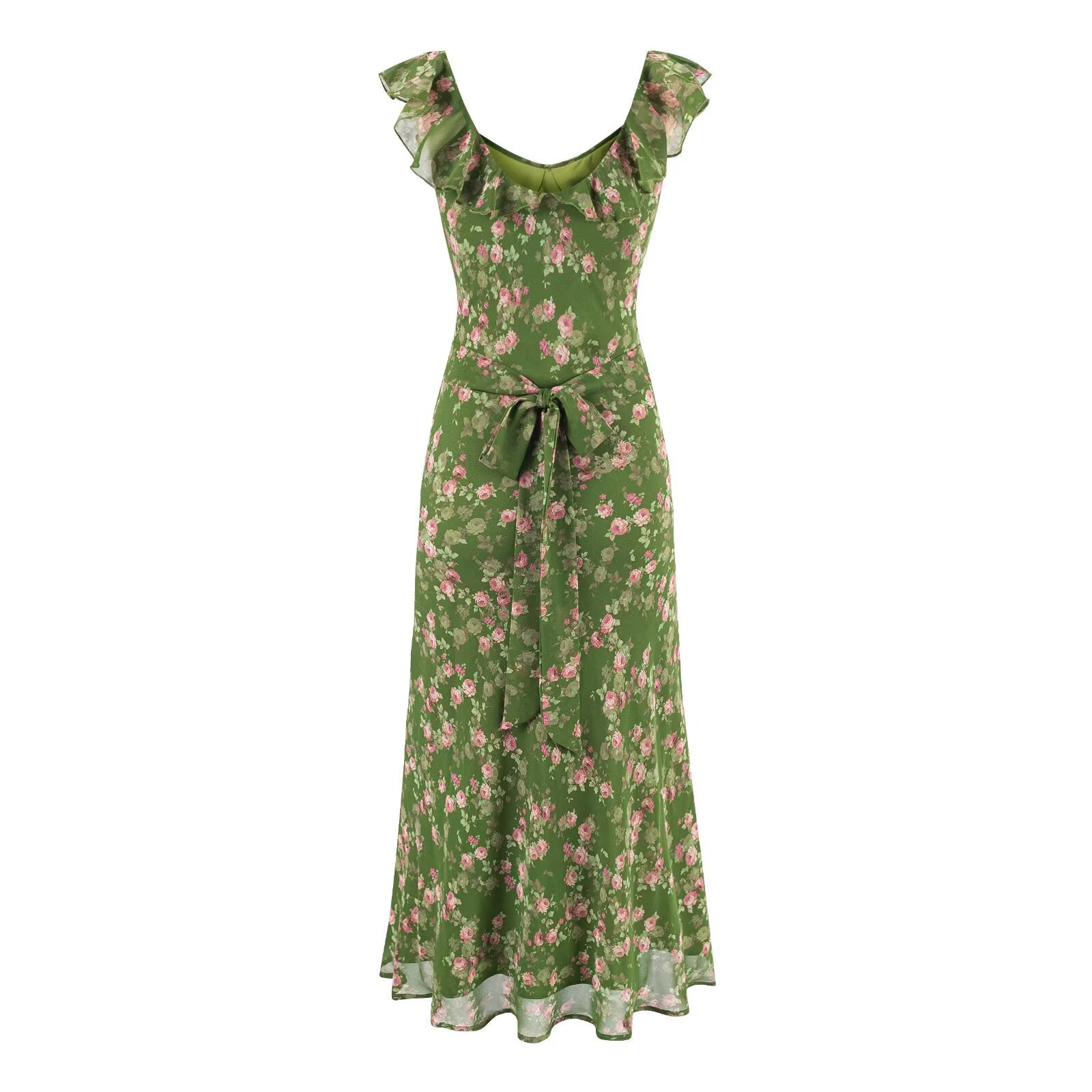 Tea Break Green Shivering Dress Women Summer Vacation V neck Sexy Cinched Slimming Maxi Dress PullWind