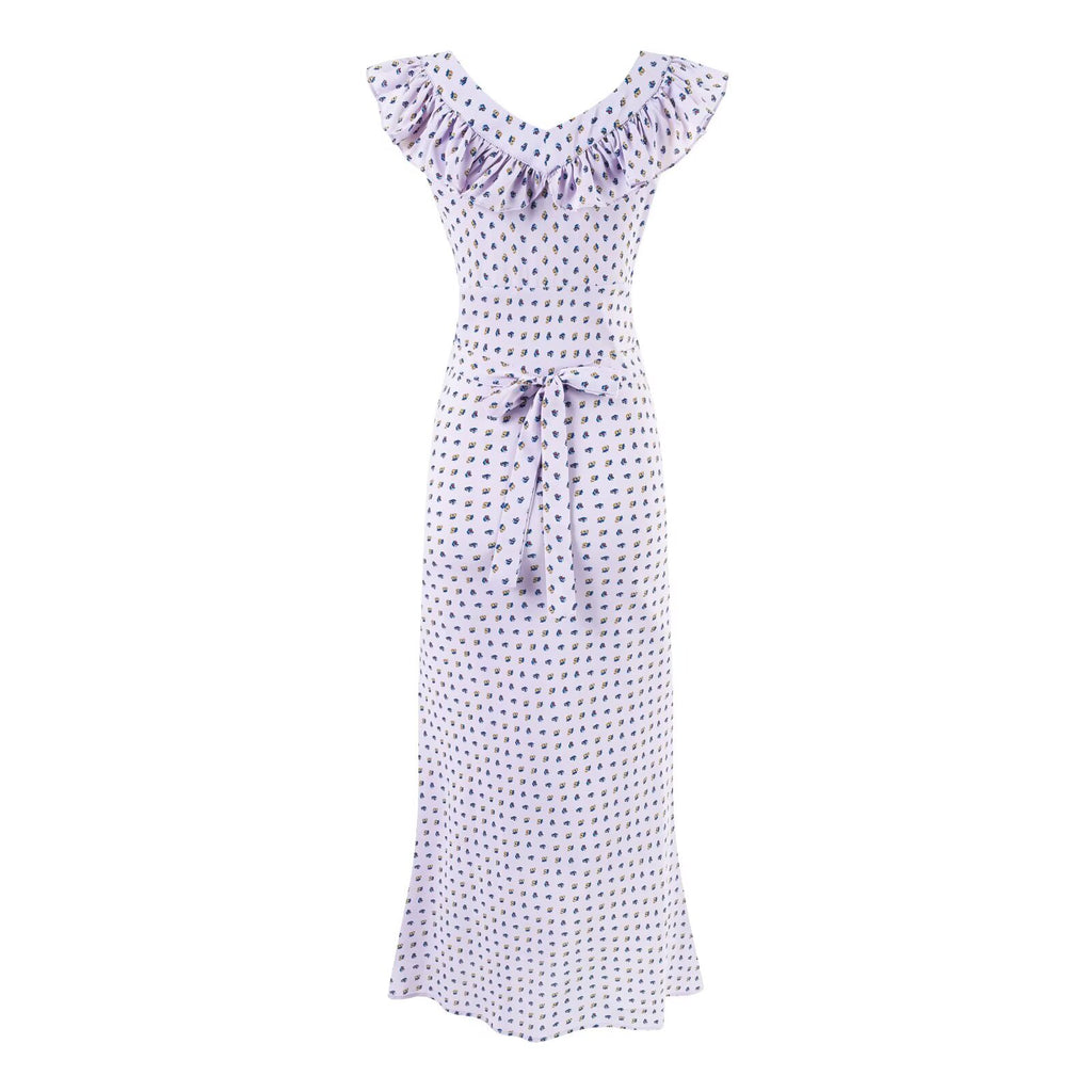 Summer Sexy Square Neck Ruffled Waist Trimming Printing Sheath Dress PullWind