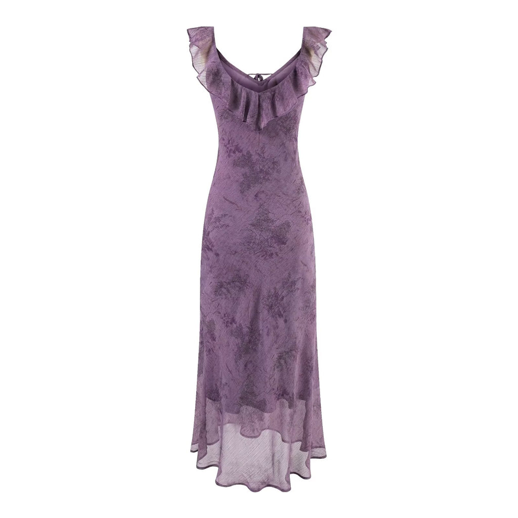 Summer Adult Lady like Woman Sexy Purple Printed Sexy Sheath Dress PullWind