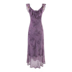 Summer Adult Lady like Woman Sexy Purple Printed Sexy Sheath Dress PullWind