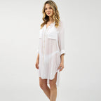 Woven Crepe Shirt Hidden Hook Beach Cover up Bikini Coat Shirt Swimsuit Cardigan Women EvenStar