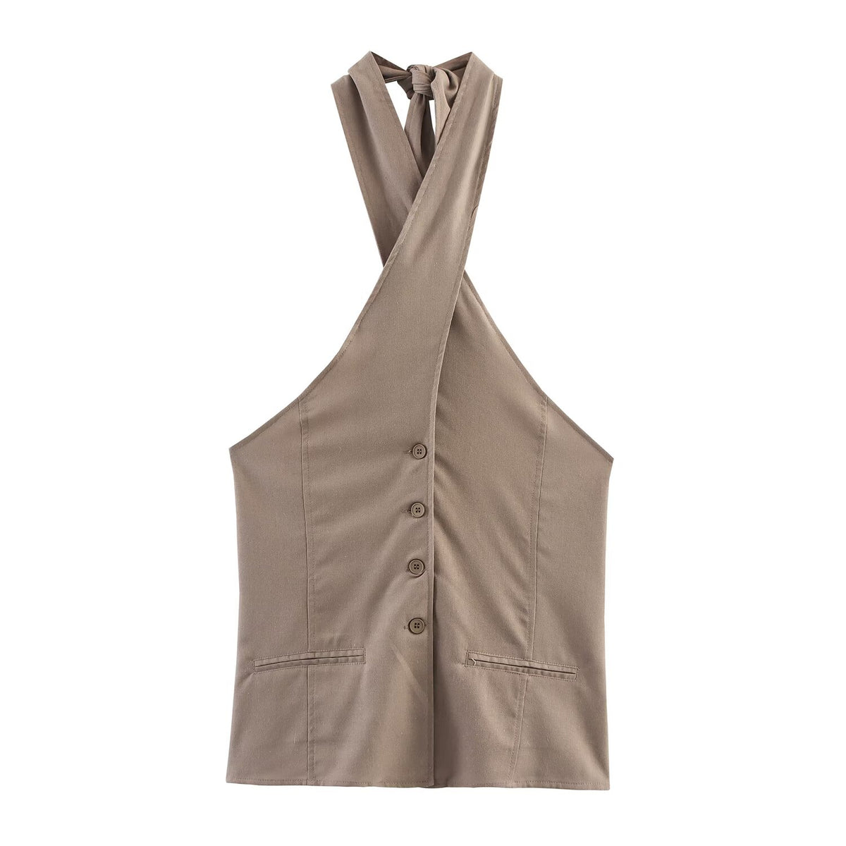 Women Clothing Popular Linen Hanging Collar Vest Top Skirt Sets SenDa