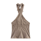 Women Clothing Popular Linen Hanging Collar Vest Top Skirt Sets SenDa
