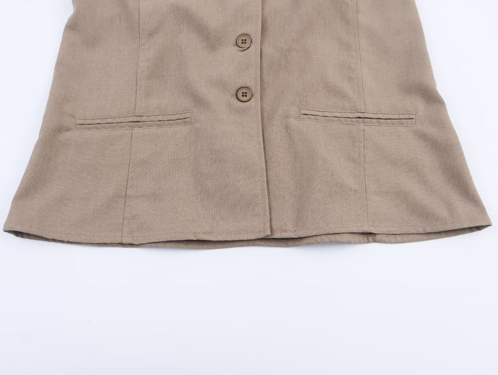 Women Clothing Popular Linen Hanging Collar Vest Top Skirt Sets SenDa