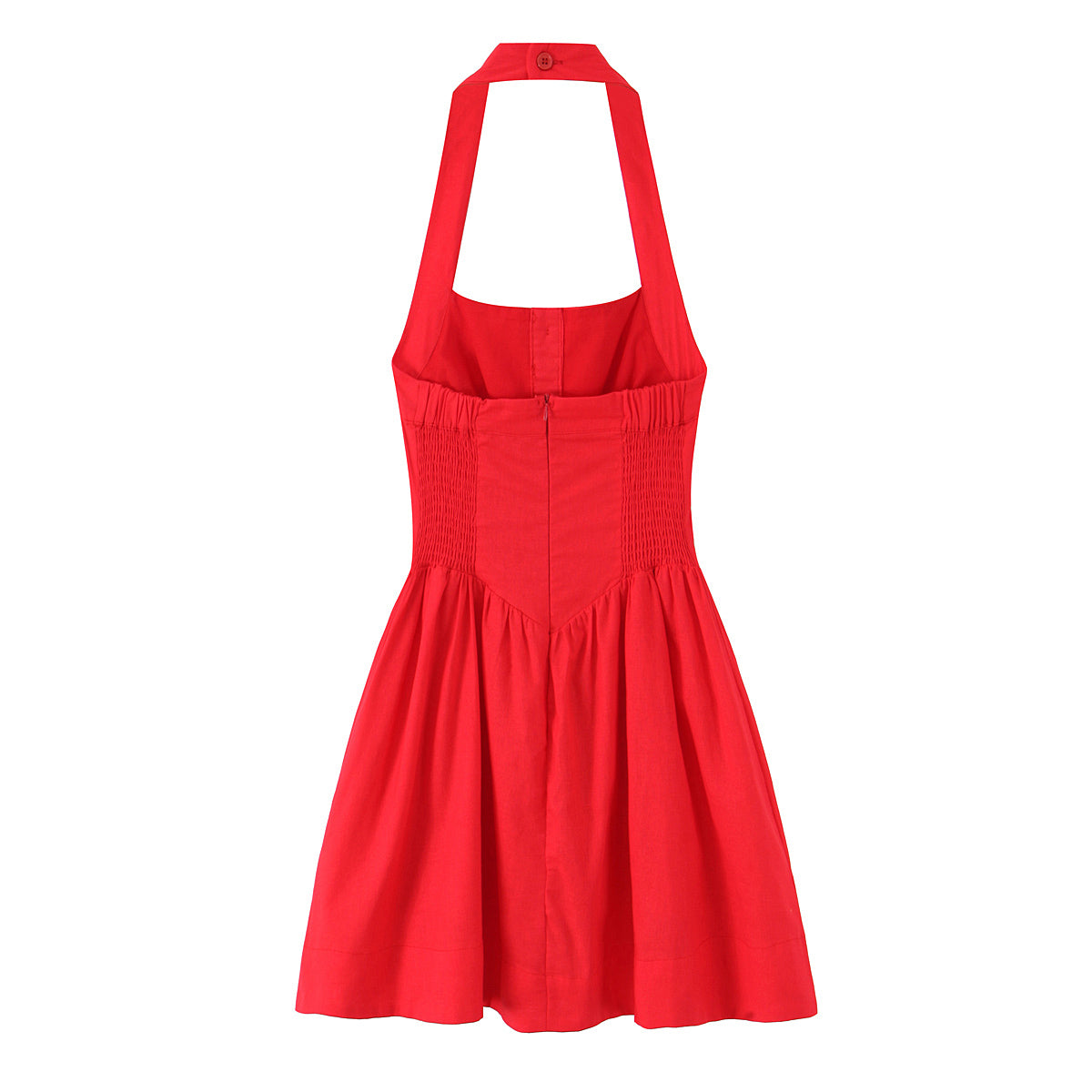 French Slim Fit Retro Red Cotton Linen Halter Large Swing Sexy Low Cut Cinched Slimming Dress OMI