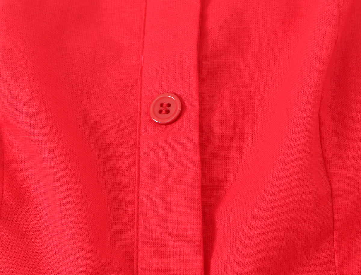 French Slim Fit Retro Red Cotton Linen Halter Large Swing Sexy Low Cut Cinched Slimming Dress OMI