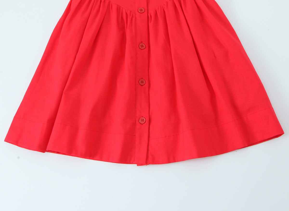 French Slim Fit Retro Red Cotton Linen Halter Large Swing Sexy Low Cut Cinched Slimming Dress OMI