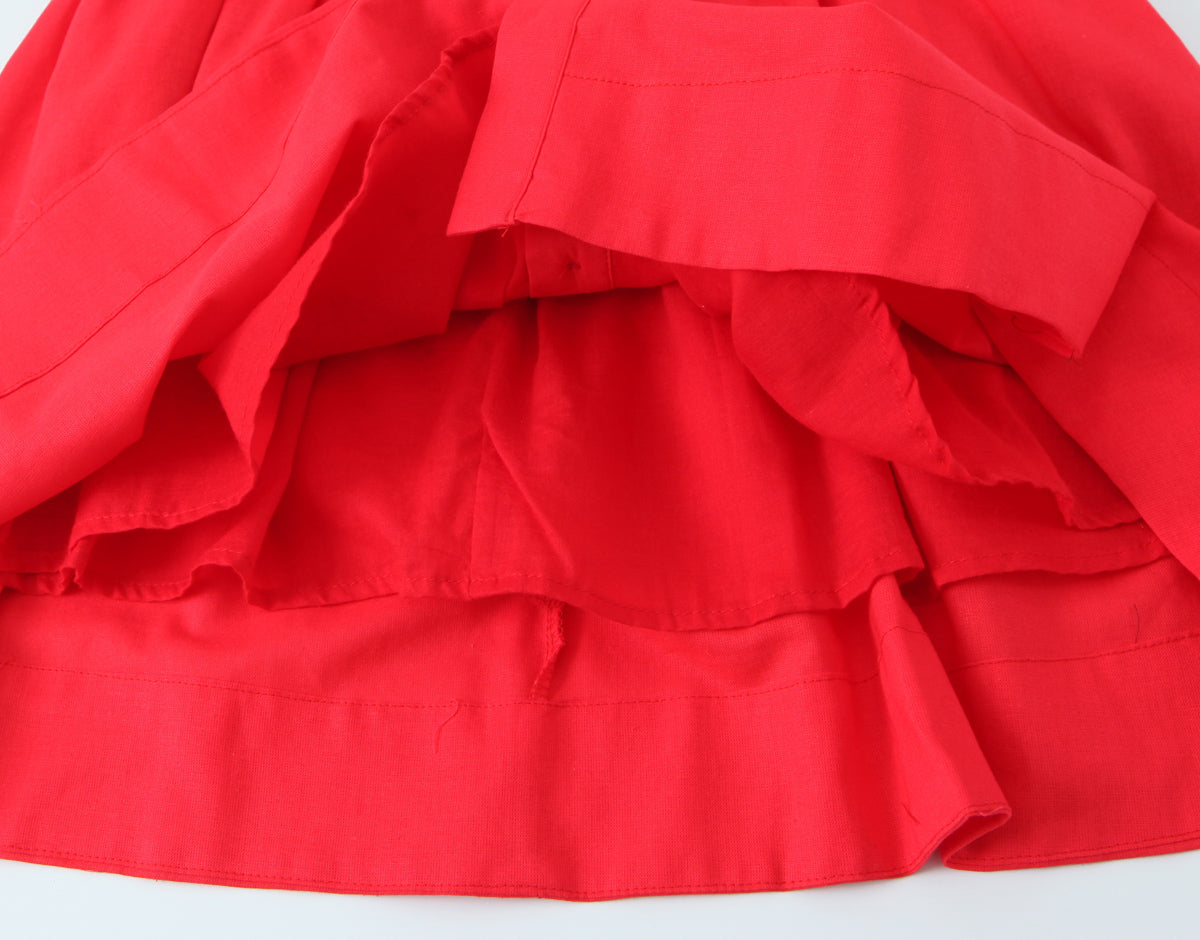 French Slim Fit Retro Red Cotton Linen Halter Large Swing Sexy Low Cut Cinched Slimming Dress OMI