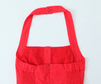 French Slim Fit Retro Red Cotton Linen Halter Large Swing Sexy Low Cut Cinched Slimming Dress OMI