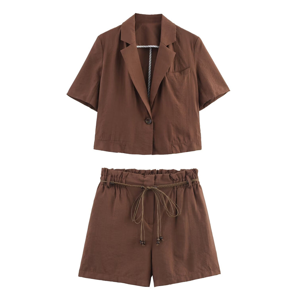 Summer Women Clothing Short Sleeve Blazer Casual Shorts Sets SenDa