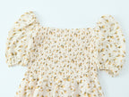 Summer Wind Women Clothing Palace Small Floral Print Square Collar Puff Sleeve Split Dress OMI