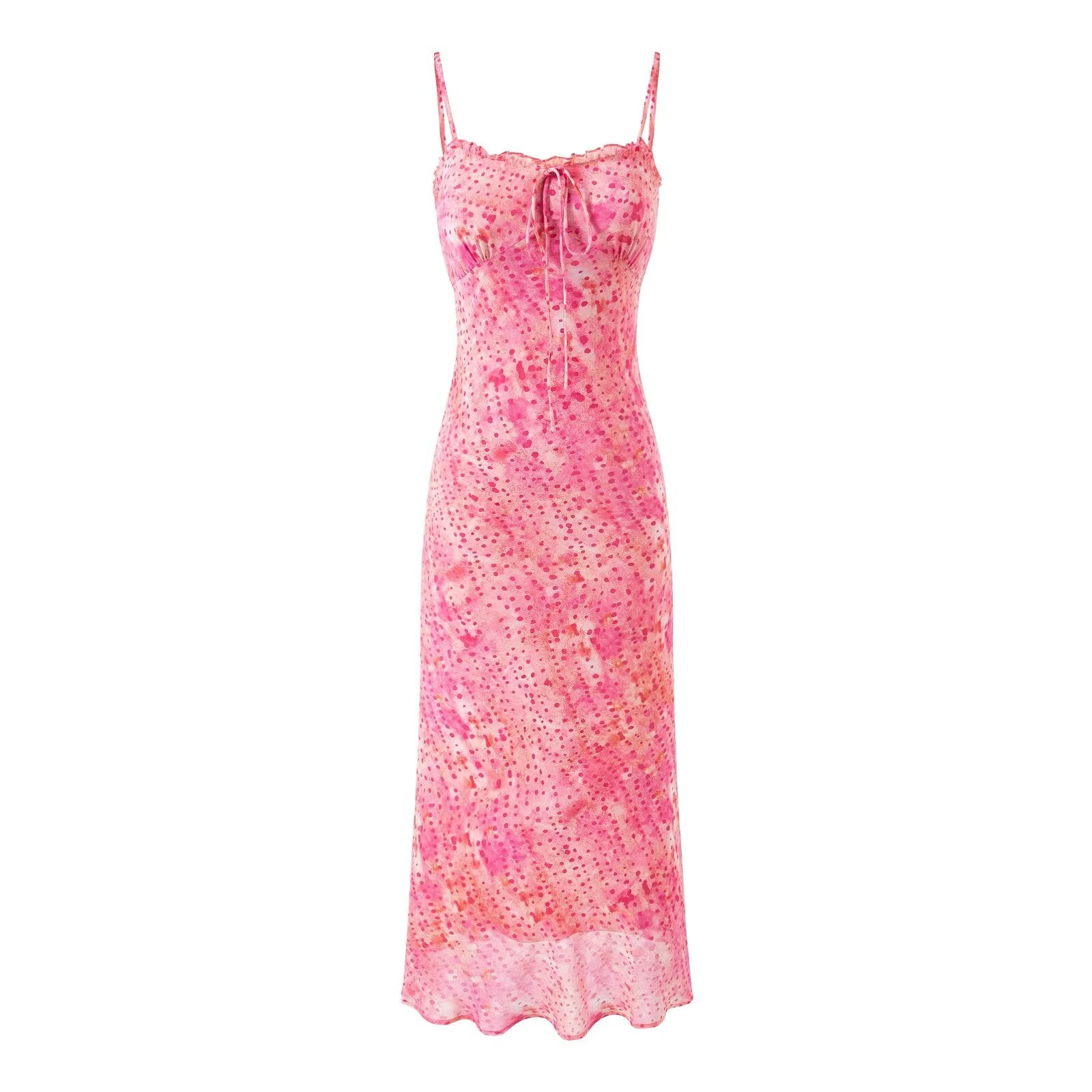 Vestido elegante y dulce con tirantes y lazo floral para mujer, primavera y verano, corte entallado, largo medio.