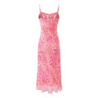 Vestido elegante y dulce con tirantes y lazo floral para mujer, primavera y verano, corte entallado, largo medio.