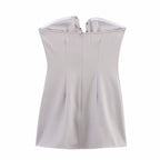 Women Clothing Autumn Socialite Slim Fit Rhinestone Ornament Tube Top Short Type Dress LongZest
