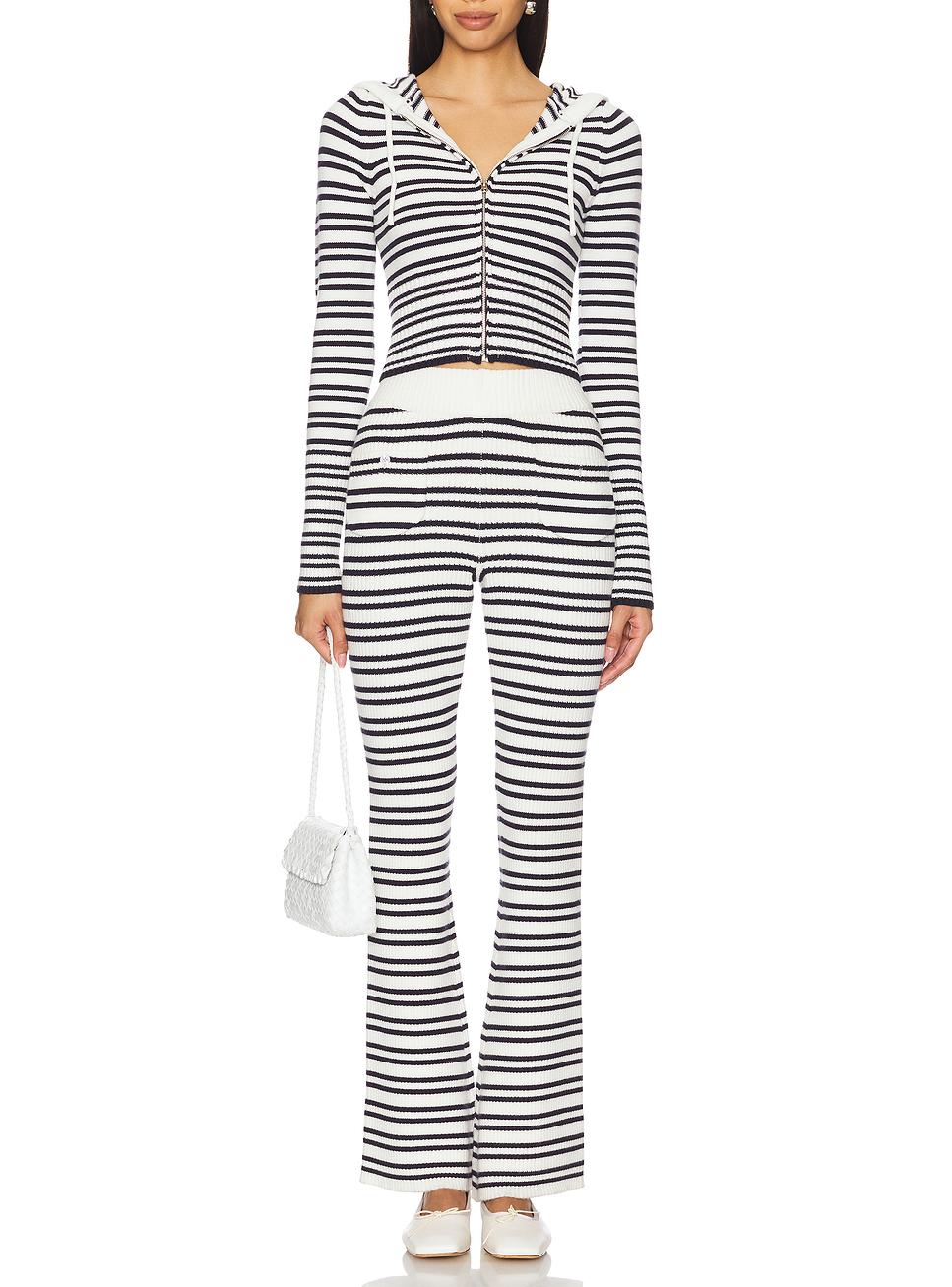 Short Slim Fit Knitted Cardigan Hooded Top Slim Hip Striped Knitted Bootcut Trousers Three Piece Sets Women Autumn TinkleBell