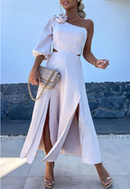 Robe de printemps-été à épaules croisées et fente double épaisseur, robe en satin décontractée pour soirée
