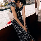 Elegant Comfortable Slim Floral Embroidery Midi Dress Shell