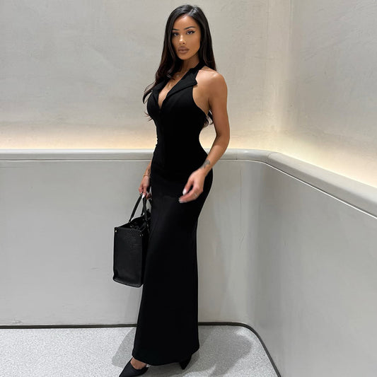 Sexy Backless Slim Fit One Step Hip Dress V neck Length Dress Women Clothing