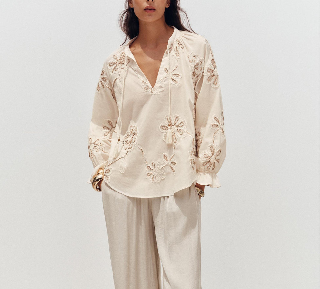 Vêtements pour femmes Printemps Doux Chemise Mini brodée à fleurs délicates