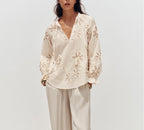 Vêtements pour femmes Printemps Doux Chemise Mini brodée à fleurs délicates