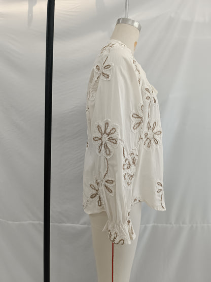 Vêtements pour femmes Printemps Doux Chemise Mini brodée à fleurs délicates