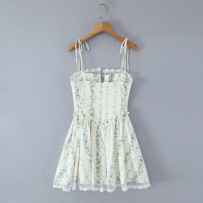 Women Clothing Sexy Sexy Lace Stitching Printing Waist Tight Dress