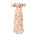 Gentle off Neck Ruffled Floral Dress Fishtail Summer Waisted Slim Fit Package Hip Long Women PullWind