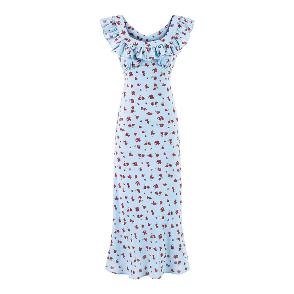 Summer Wind Ruffled V neck Floral Vacation Casual Dress Dress PullWind