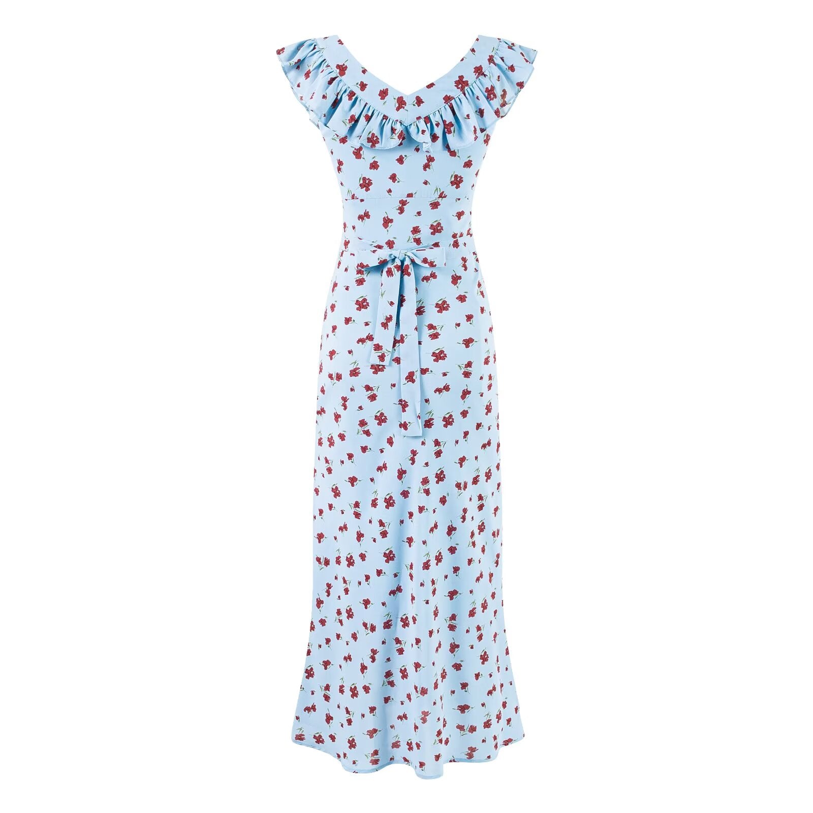 Summer Wind Ruffled V neck Floral Vacation Casual Dress Dress PullWind