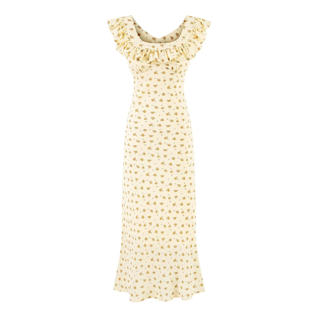 Summer Wind Ruffled V neck Floral Vacation Casual Dress Dress PullWind