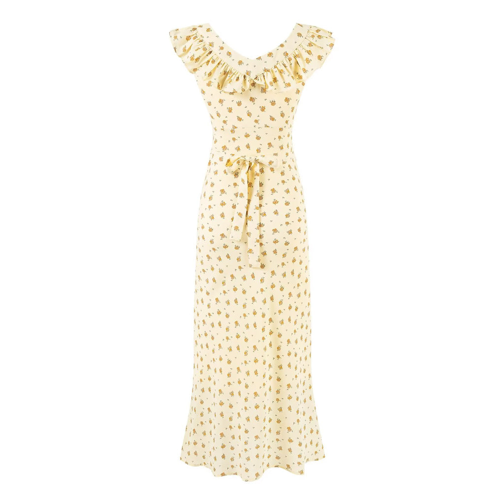 Summer Wind Ruffled V neck Floral Vacation Casual Dress Dress PullWind