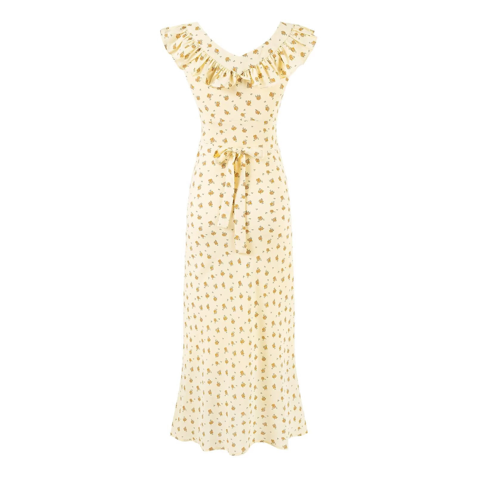 Summer Wind Ruffled V neck Floral Vacation Casual Dress Dress PullWind