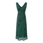 Summer Retro Texture Vacation Casual Green Background Printed V neck Dress PullWind