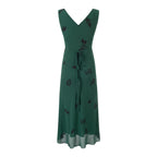 Summer Retro Texture Vacation Casual Green Background Printed V neck Dress PullWind