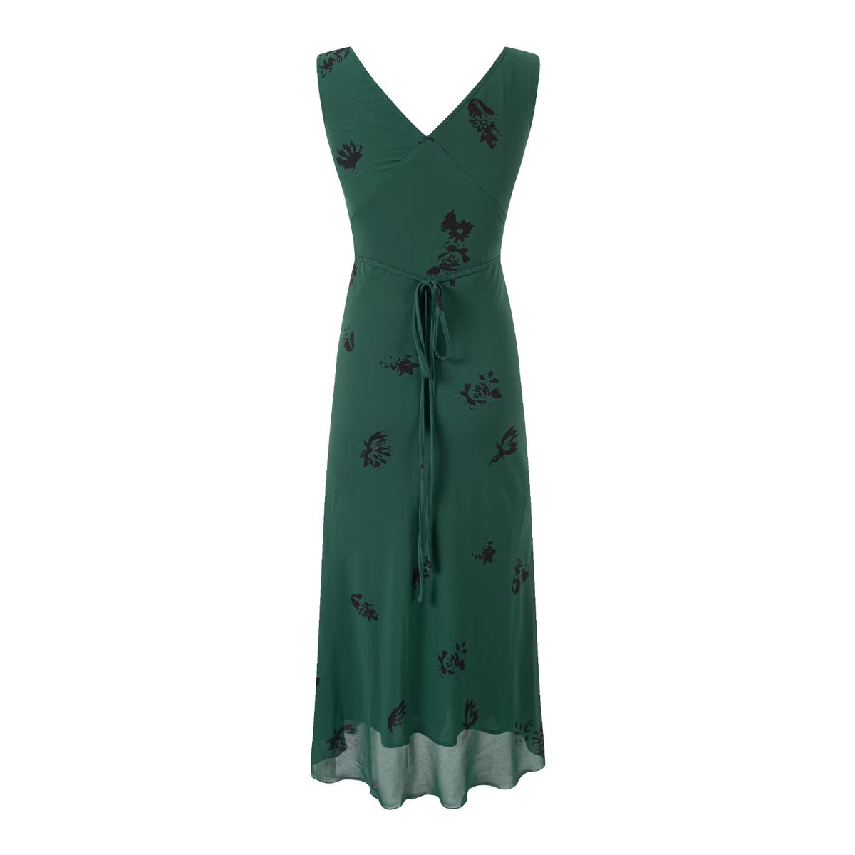 Summer Retro Texture Vacation Casual Green Background Printed V neck Dress PullWind