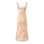 Summer Ruffled V neck Front Strap Printing Slim Fit Sheath Dress PullWind