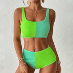Swimwear Women Split Solid Color Sexy High Waist Bikini Swimsuit