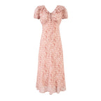 Summer V neck Ruffled Chest Strap Puff Sleeve Waist Tight Slim Fit Dress PullWind