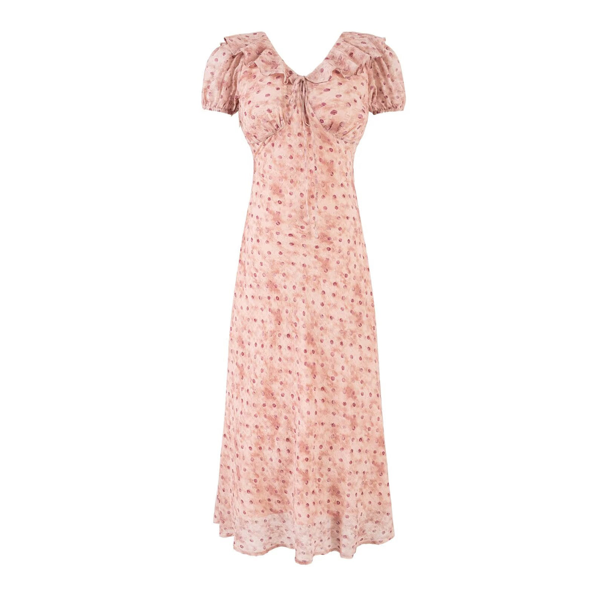 Summer V neck Ruffled Chest Strap Puff Sleeve Waist Tight Slim Fit Dress PullWind