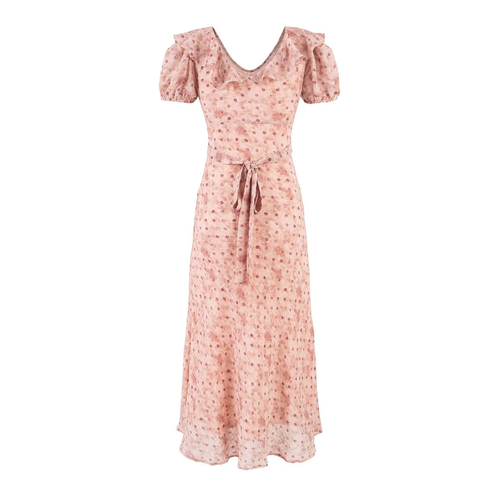 Summer V neck Ruffled Chest Strap Puff Sleeve Waist Tight Slim Fit Dress PullWind