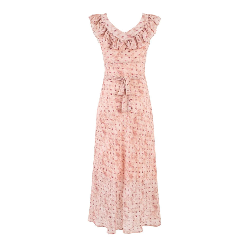 Sweet Printed Chic Ruffled Square Collar Maxi Dress Vintage Slim Fit Backless Vacation PullWind