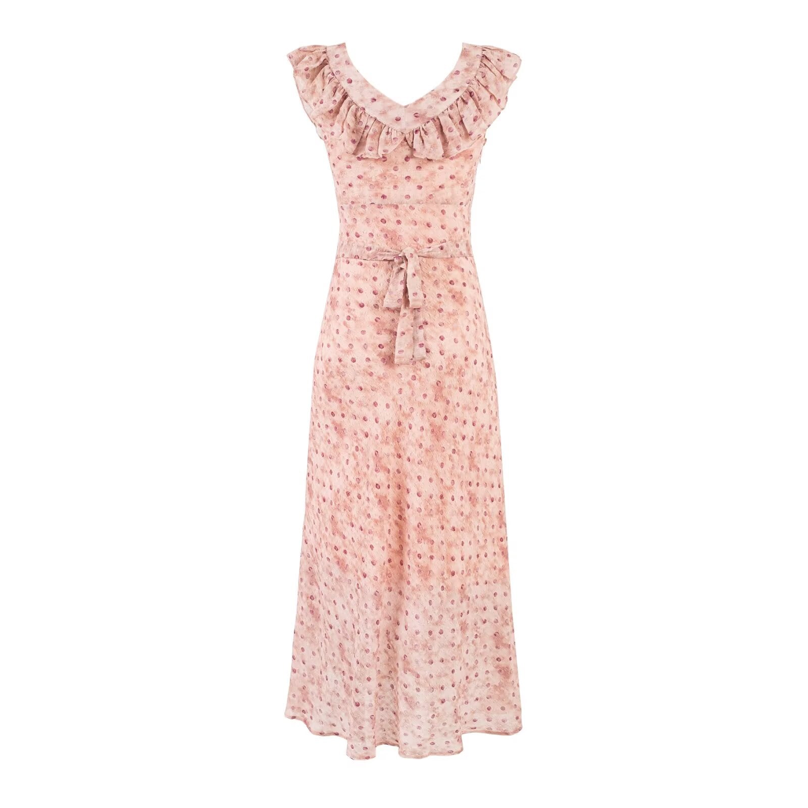 Sweet Printed Chic Ruffled Square Collar Maxi Dress Vintage Slim Fit Backless Vacation PullWind