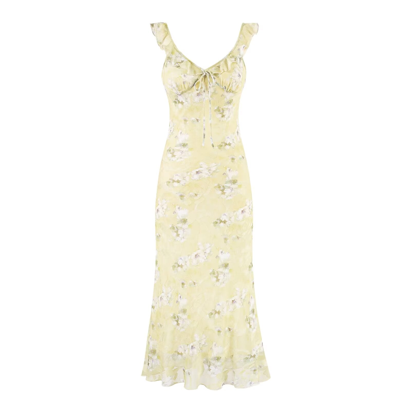 Summer Sexy V neck Flounce Chest Strap Small Floral Dress PullWind